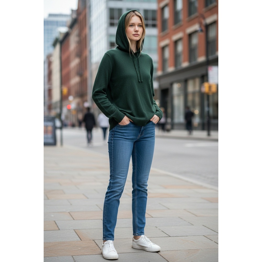 NAADAM Womens 100% Cashmere‎ Pullover Hoodie Sweater Dark Green Small RN145136
